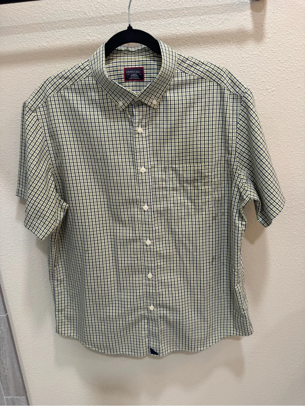 Untuckit Mens Shirt Medium Green Plaid Wrinkle Free Amontillado Button Front L